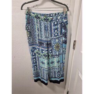 Chicos Womens Blue Geometric Print Wide-Leg Capri Pants Size 00/US 2 w/ Pockets